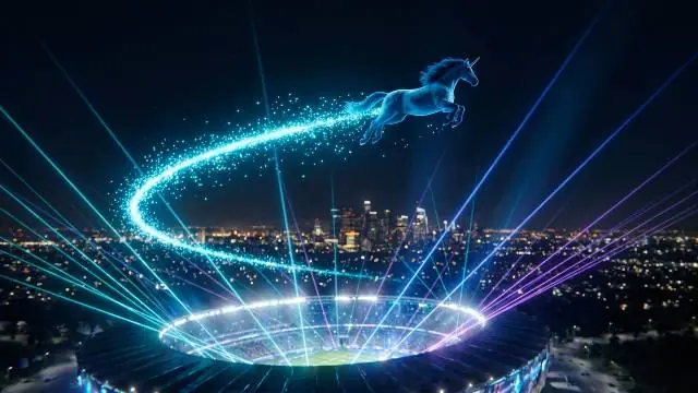 Imagen de muestra: un unicornio de luz vuela sobre un estadio iluminado